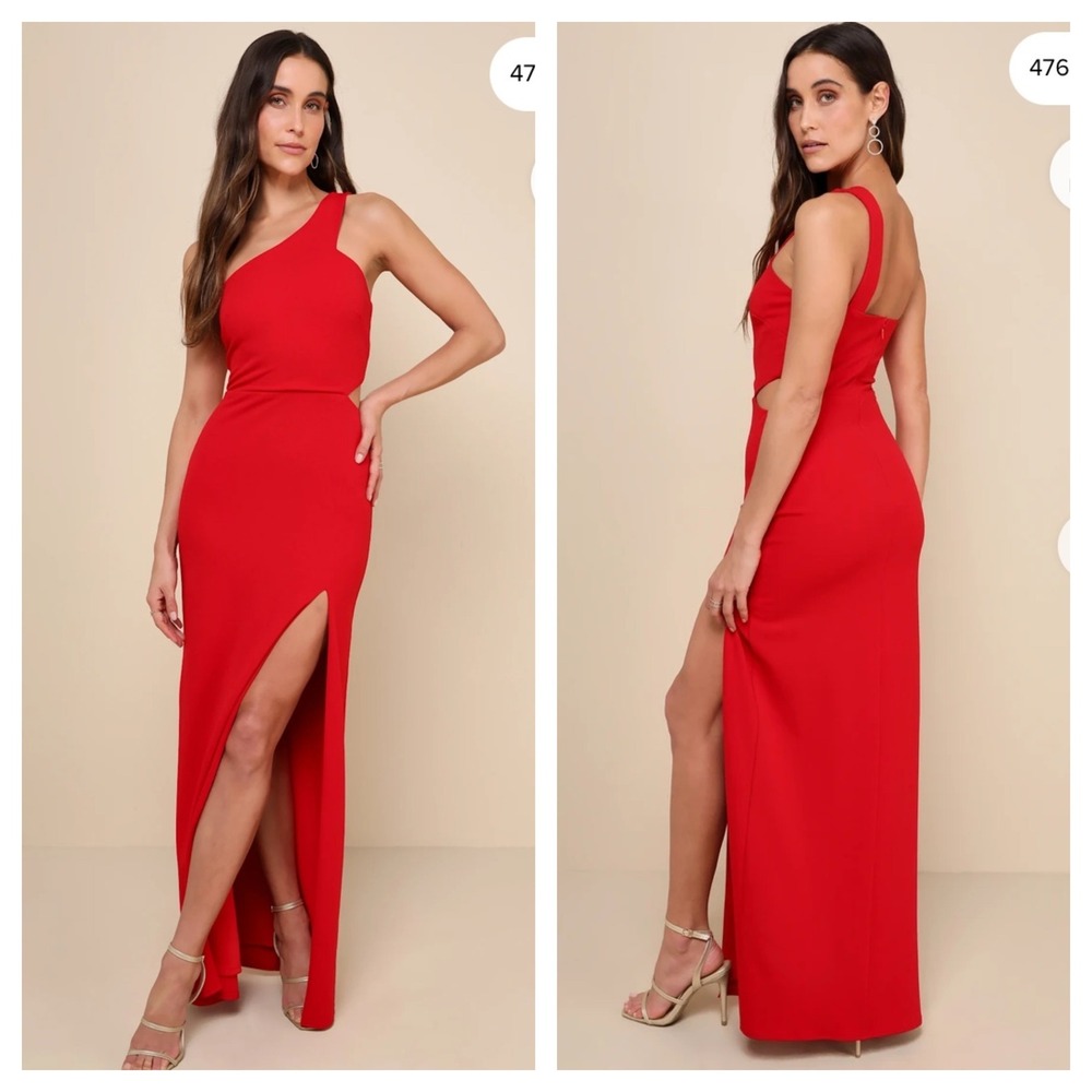 NEW Lulus Idyllic Impression‎ Red One-Shoulder Cutout Maxi Dress Size L